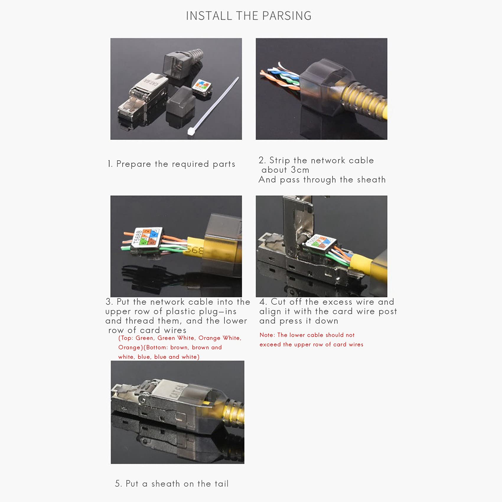24-częściowy beznarzędziowy ekranowany RJ45 Cat 7 zakończenie wtyczka Cat7 wtyczka / złącze Cat7 modułowe 23 / 24AWG czarne