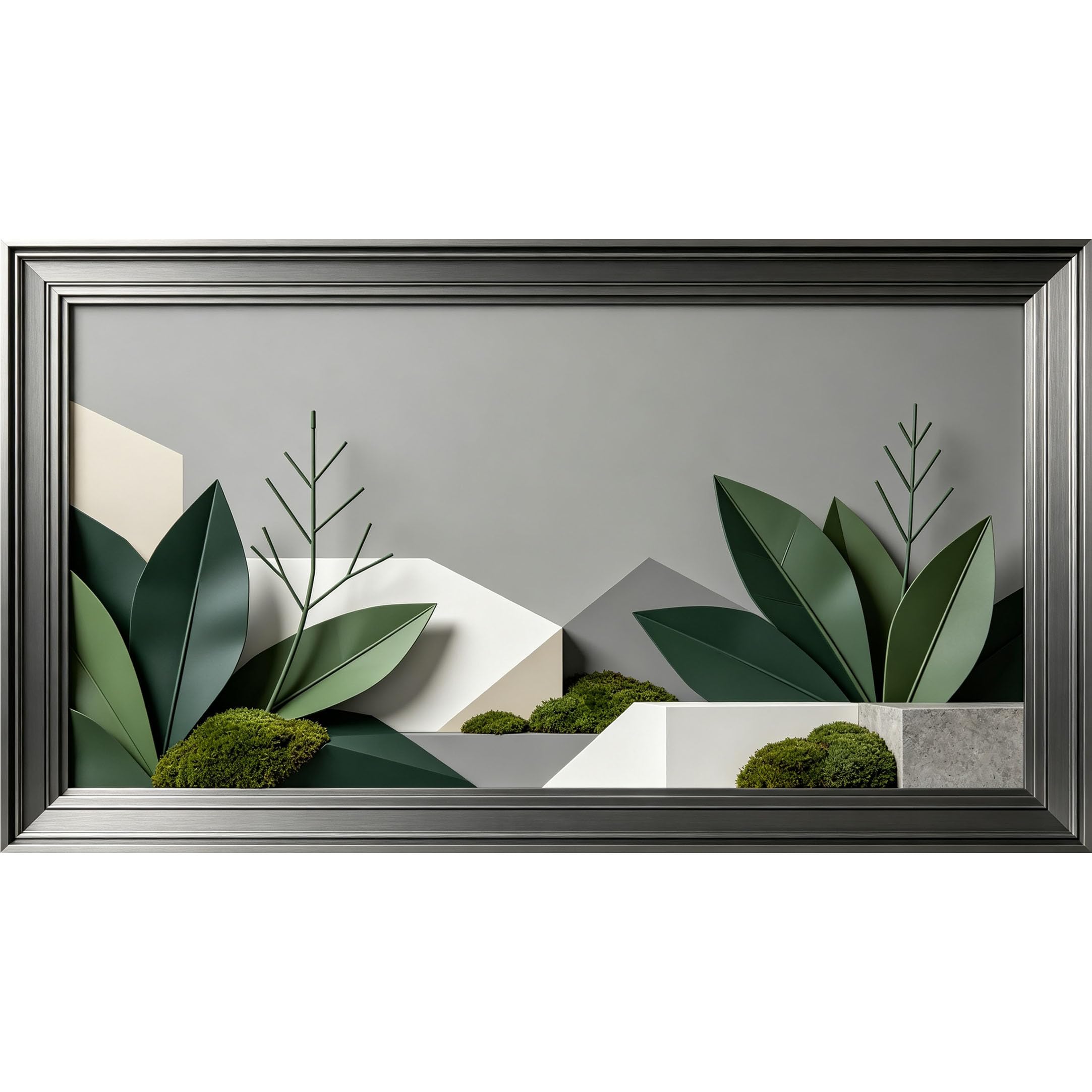 QZLITHOTIC 50x90cm3D Framed Wall Art， Geometric Botanical Leaf Arrangement Self‑Adhesive Mural， Water‑Activated Peel & Stick Fabric Decor Wall Decal for Bedroom Living Room