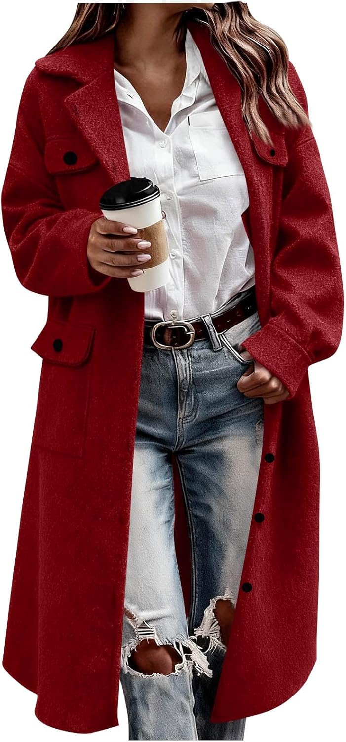 Trench Coat Women Notched Lapel Collar Single-Breasted Peacoat Loose Casual Long Jacket 2025 Fall Winter Outwear