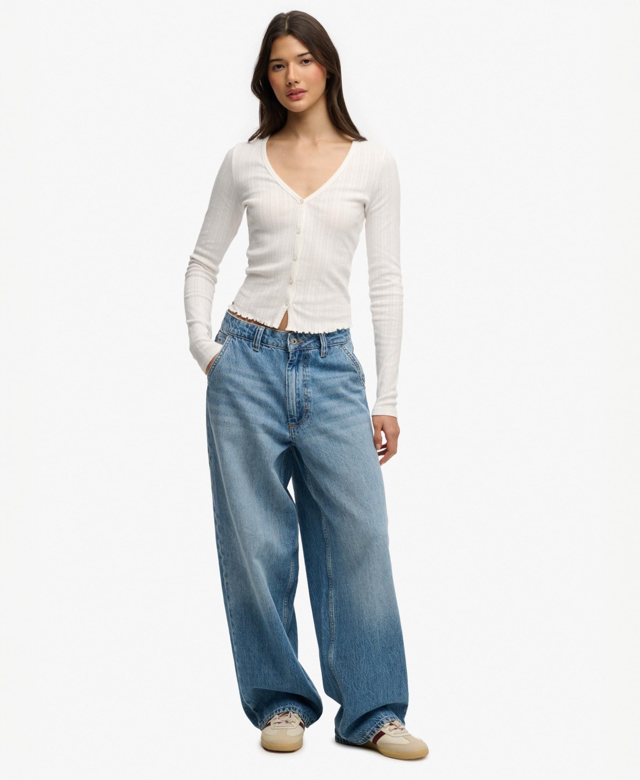 Superdry ATH Ess Pointelle Cardigan T-Shirt Donna