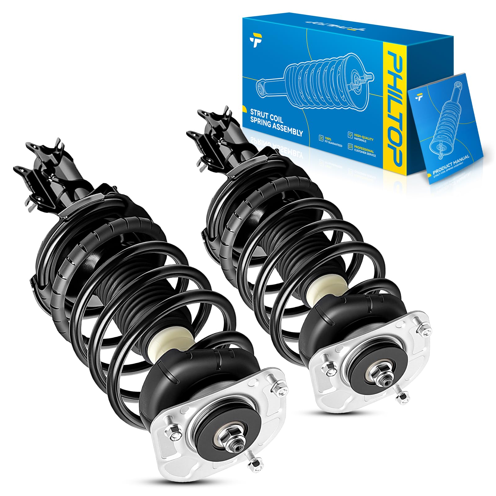 PHILTOP Front Complete Struts Assembly with Coil Spring For 2001-2009 Volvo S60 2001-2007 Volvo V70 1999-2006 Volvo S80 11861/11862-Quick Loaded Suspension‌