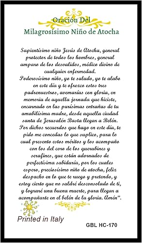 Oracion del milagrosisimo Nino de Atocha tarjeta de Rezo laminada Bendita por su Santidad Francisco Oracion del milagrosisimo Nino de Atocha tarjeta de Rezo laminada Bendita por su Santidad Francisco