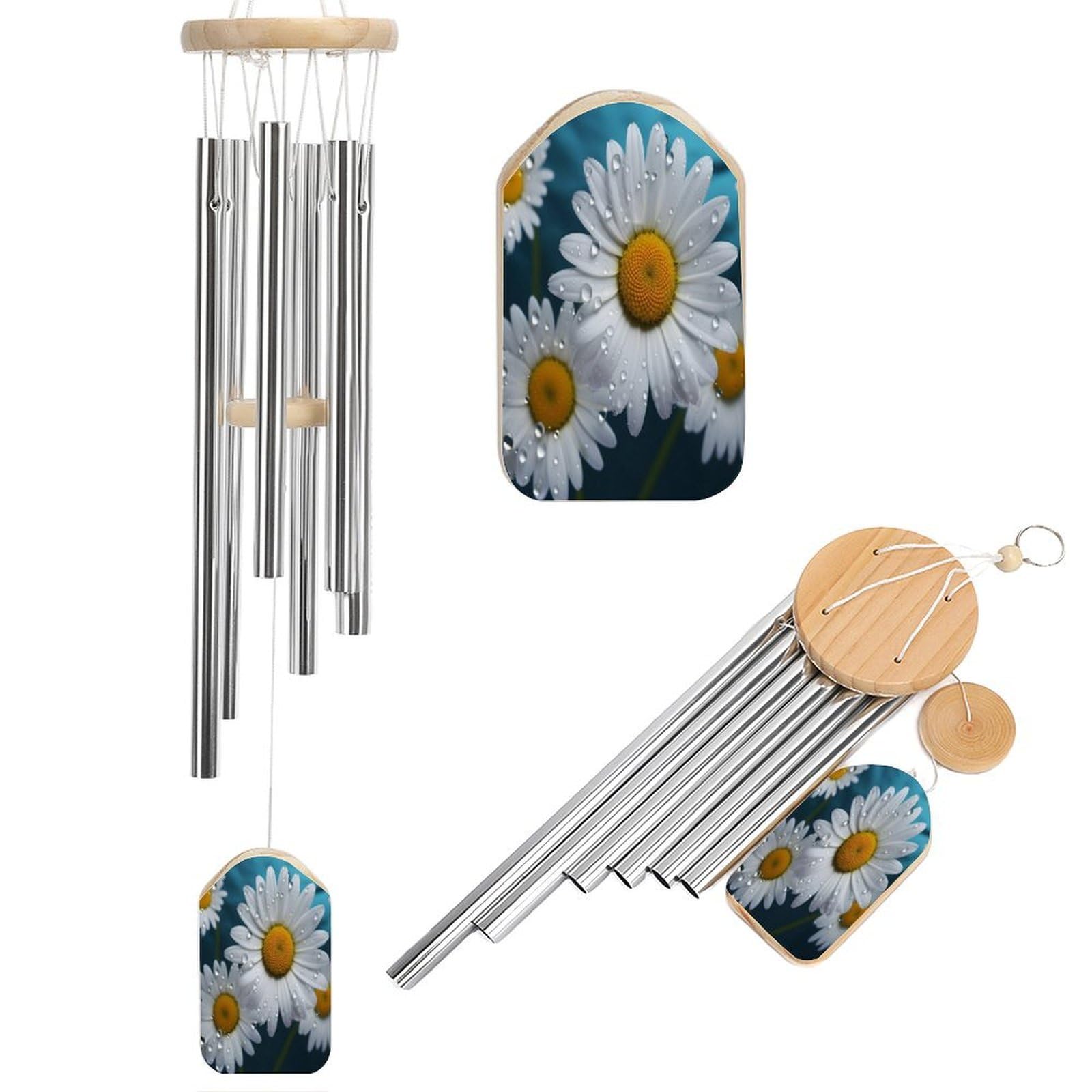 Btcowzrv Style Daisy Flowers Wind Chimes For Outside, Hanging Windchimes With 6 Aluminum Tubes, Memorial Wind Chime For Patio Backyard Garden And Outdoor Decor