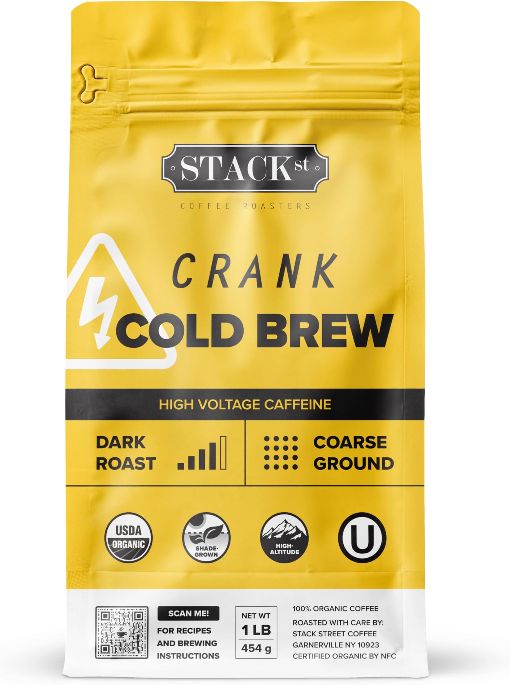 Organic Cold Brew Coffee Coarse Ground 1 LB - CRANK High Voltage Caffeine Dark Roast, Coarse Grind – By Stack Street
