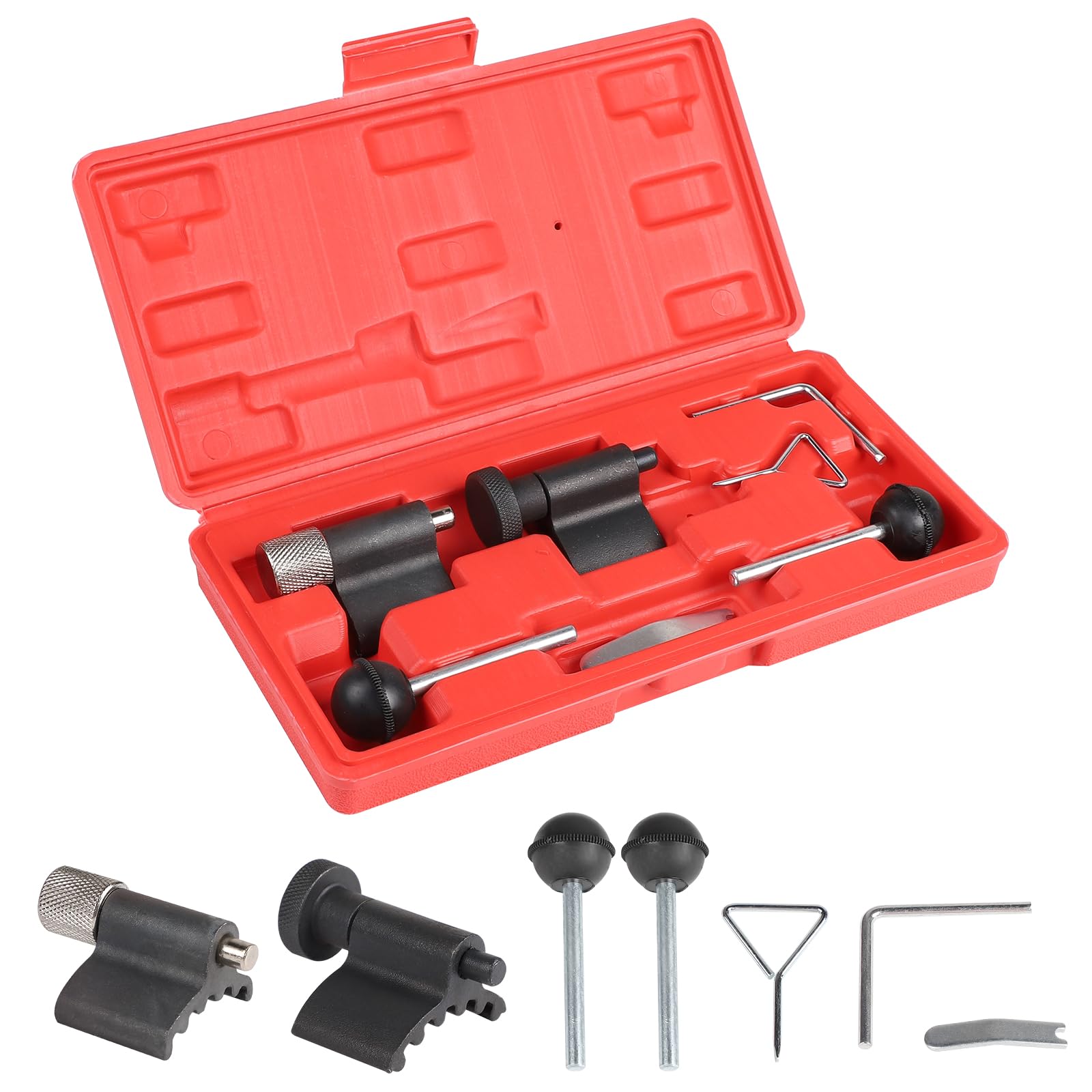 Kit Messa in Fase, Set di Attrezzi Distribuzione Compatibile con VW Audi SDI TDI 1,2 1,4 1,6 1,9 2,0 Kit Smontaggio Cinghia Alternatore con Scatola Portaoggetti Rossa
