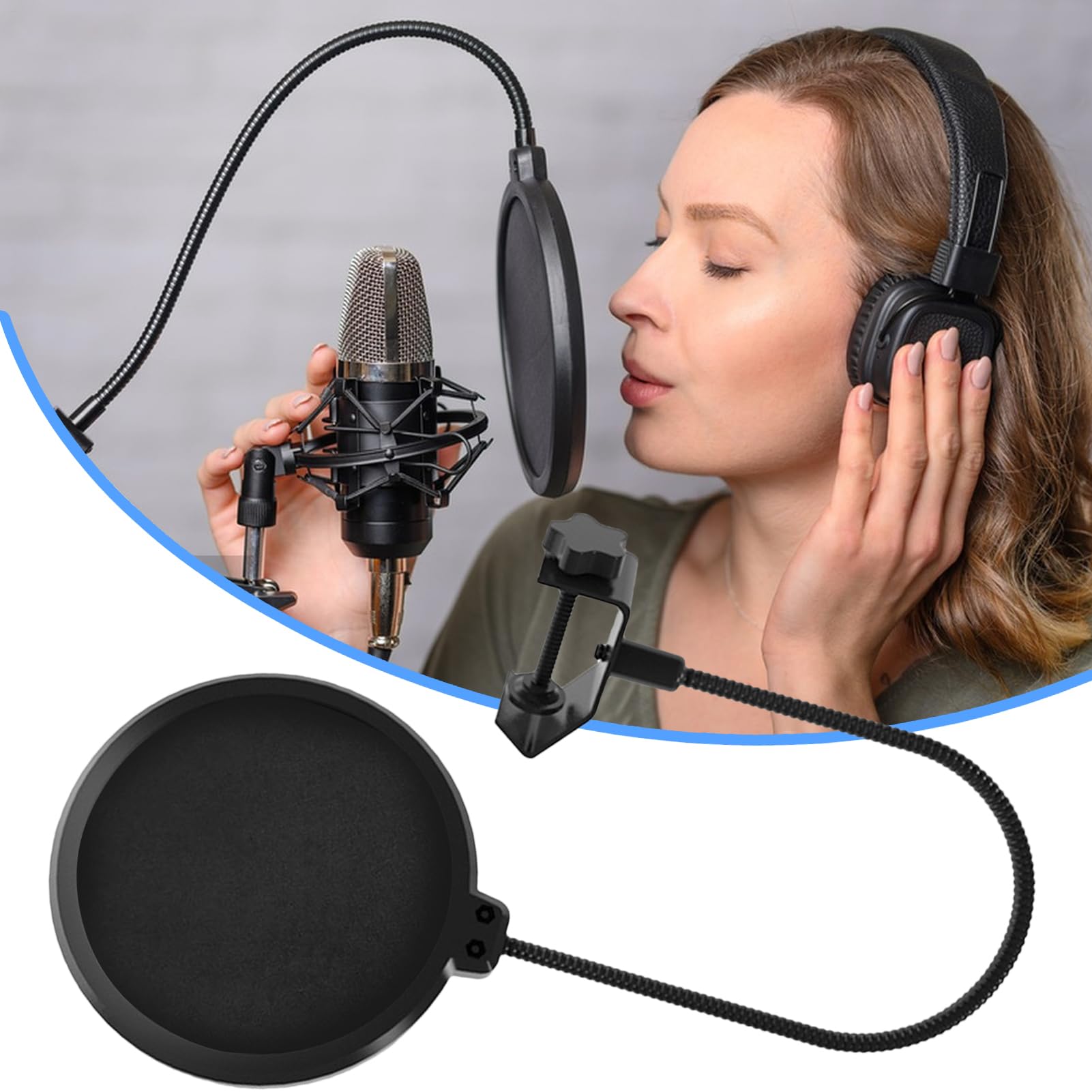 Filtro Anti-Pop Per Microfono Filtro Anti-Pop Regolabile a Doppio Strato | Schermo Antivento e Anti-pop da Studio Presentazione Doppiaggio Registrazione Canto Podcasting Streaming Gaming Musica Vo