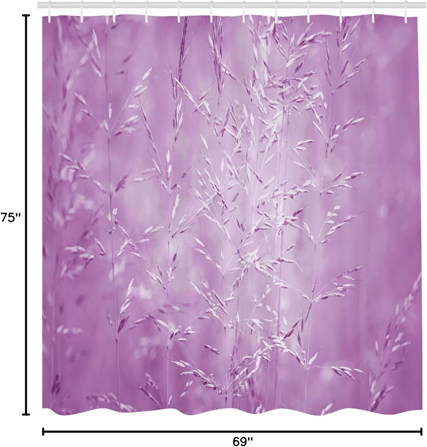 Ambesonne Botanic Shower Curtain, Blur Meadow Grass Plant Herb in Countryside Rural Seasonal Picture Artwork, Cloth Fabric Bathroom Decor Set with Hooks, 75" Long, Pale Lilac