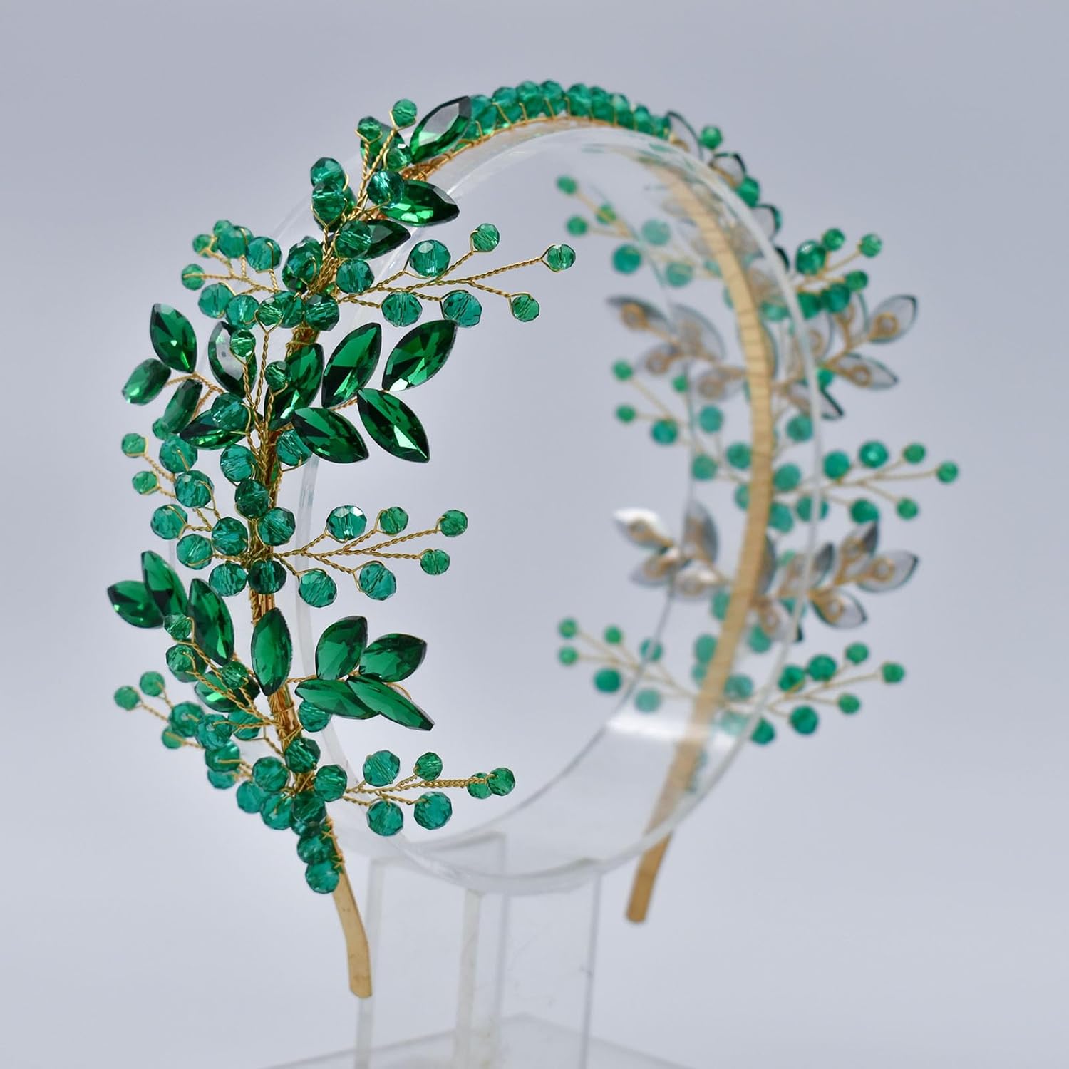 Wedding Hair Pieces for Brides, Rhinestone Bridal Headband, Handcrafted Headpiece for Bride(Green) - Image 4