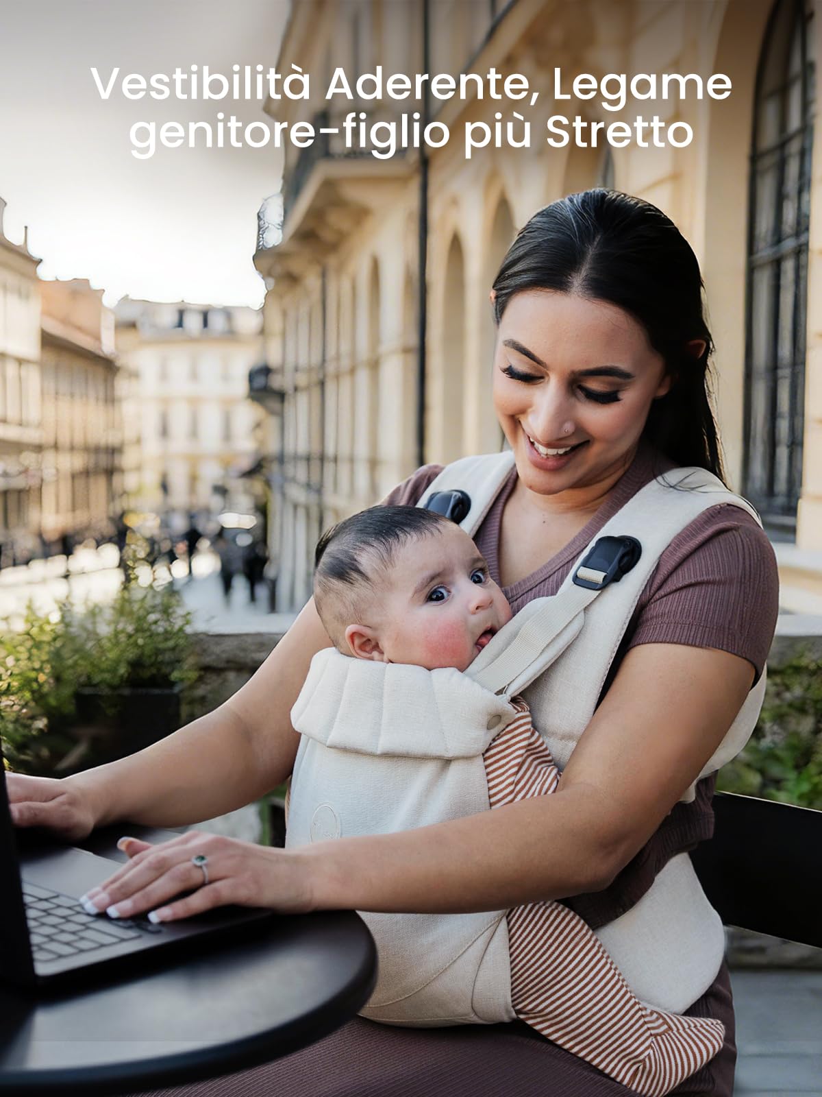 Grownsy Marsupio Neonato Ergonomico(3–20 kg, 3–24 mesi), Fibbia a Sgancio Rapido a un Tocco, Facile da Indossare, Poggiatesta, Leggero, Confortevole e Regolabile(Bianco crema)