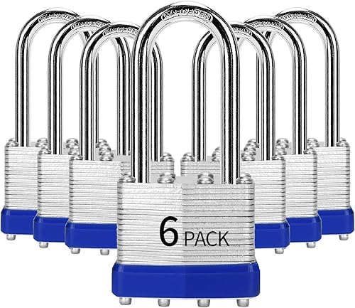 Candados con llave similar, paquete de 6, cerradura con llave de acero laminado (1-916 pulgadas, 1.575 in), candados con la misma llave, grillete