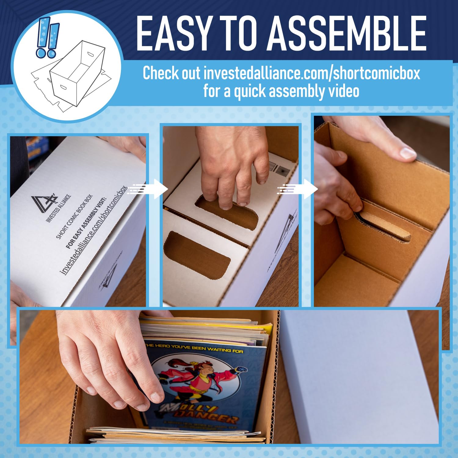 Invested Alliance Hochwertige kurze Comicbuch-Aufbewahrungsbox mit Deckel, dicker Karton, Comic-Aufbewahrungsbox für Sammlerstücke, passend für 150–175 Jahre aktuelles/silbernes Zeitalter, robust und