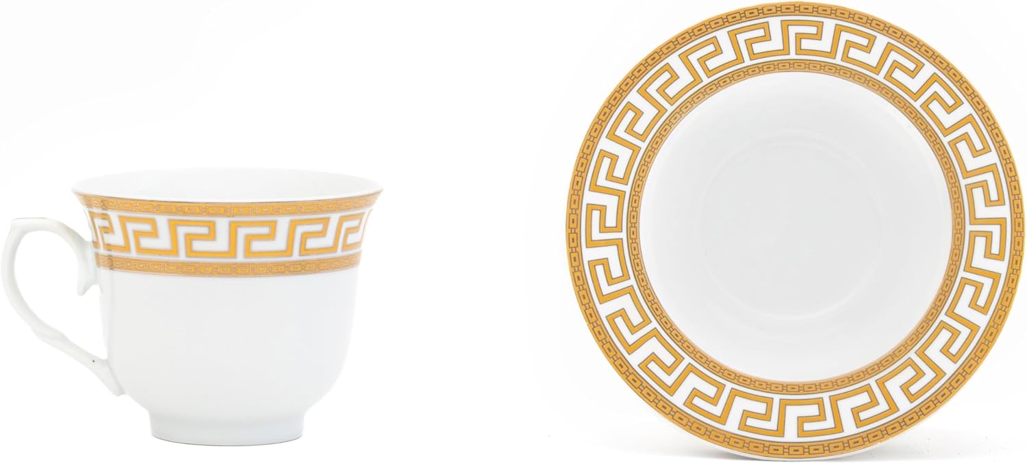 Dinnerware Set in Gold and White Fine Porcelain for Every Day or Formal Occasions, Tableware Setting 57 Pieces Service for 8