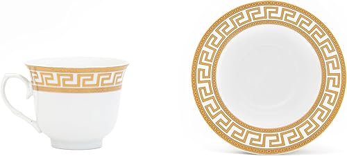 Miniatura 2 de Juego de vajilla en porcelana fina dorada y blanca para todos los días u ocasiones formales, juego de vajilla de 57 piezas para 8