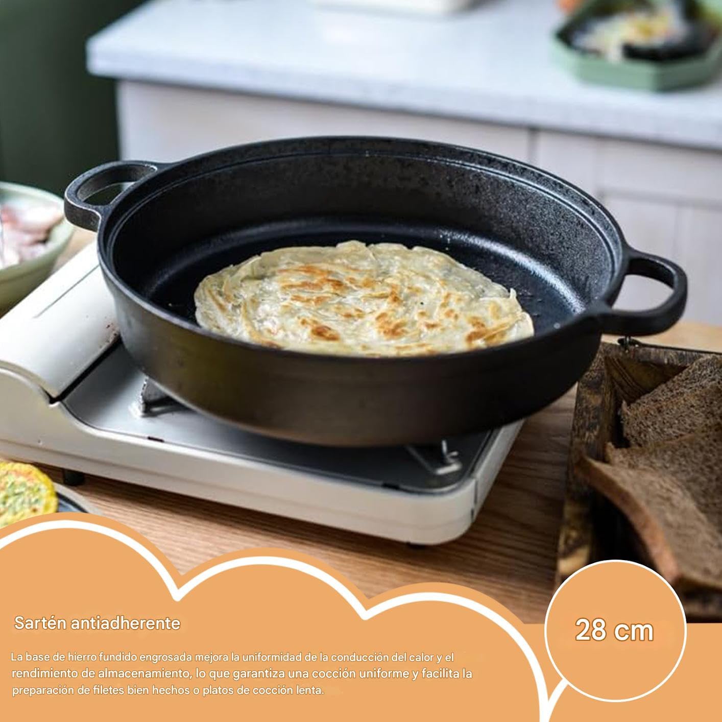 Sartén Antiadherente Sartén Antiadherente Y Plancha Para Cocina | Sartén De Hierro Fundido Con Tapa Transparente Sartén antiadherente para tortilla, filetes y tortitas