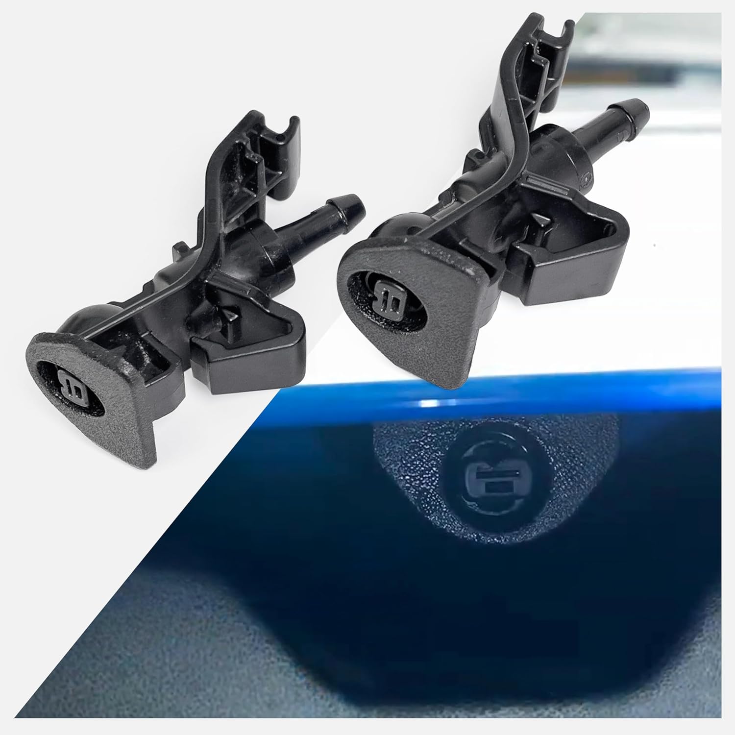 Click&Fit Front Windshield Washer Nozzles compatible with Ford Mustang 2010-2014, Ford Explorer 2011-2015 – Wiper washer spray jet replaces AR3Z-17603-A BB5Z17603A, 2-pcs with hose extensions