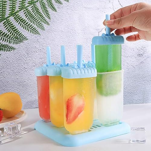 Vista 20 de Moldes para paletas de hielo, juego de 6 moldes reutilizables para helados, moldes para hacer paletas de helado con embudo de silicona y cepillo