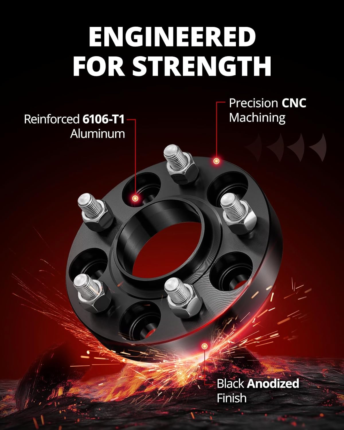 EVIL ENERGY 5x4.5 Wheel Spacers 1.5 inch Compatible with Hyundai, Kia, Mazda, Dodge, Ford, Jeep, Mitsubishi, 5x114.3 mm Hubcentric with Lip 5 Lugs 67.1 mm Hub Bore M12x1.5 Studs Wheel Spacer Black