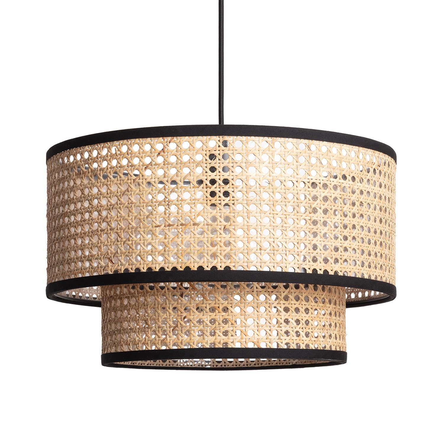 LEDKIA LIGHTING Lámpara Colgante Ratán Huela Doppio | Estilo Boho Natural | Casquillo E27 | No Incluye Bombilla | Uso Interior | Diseño Artesanal y Acogedor | Ideal para Salón; Comedor; Dormitorio