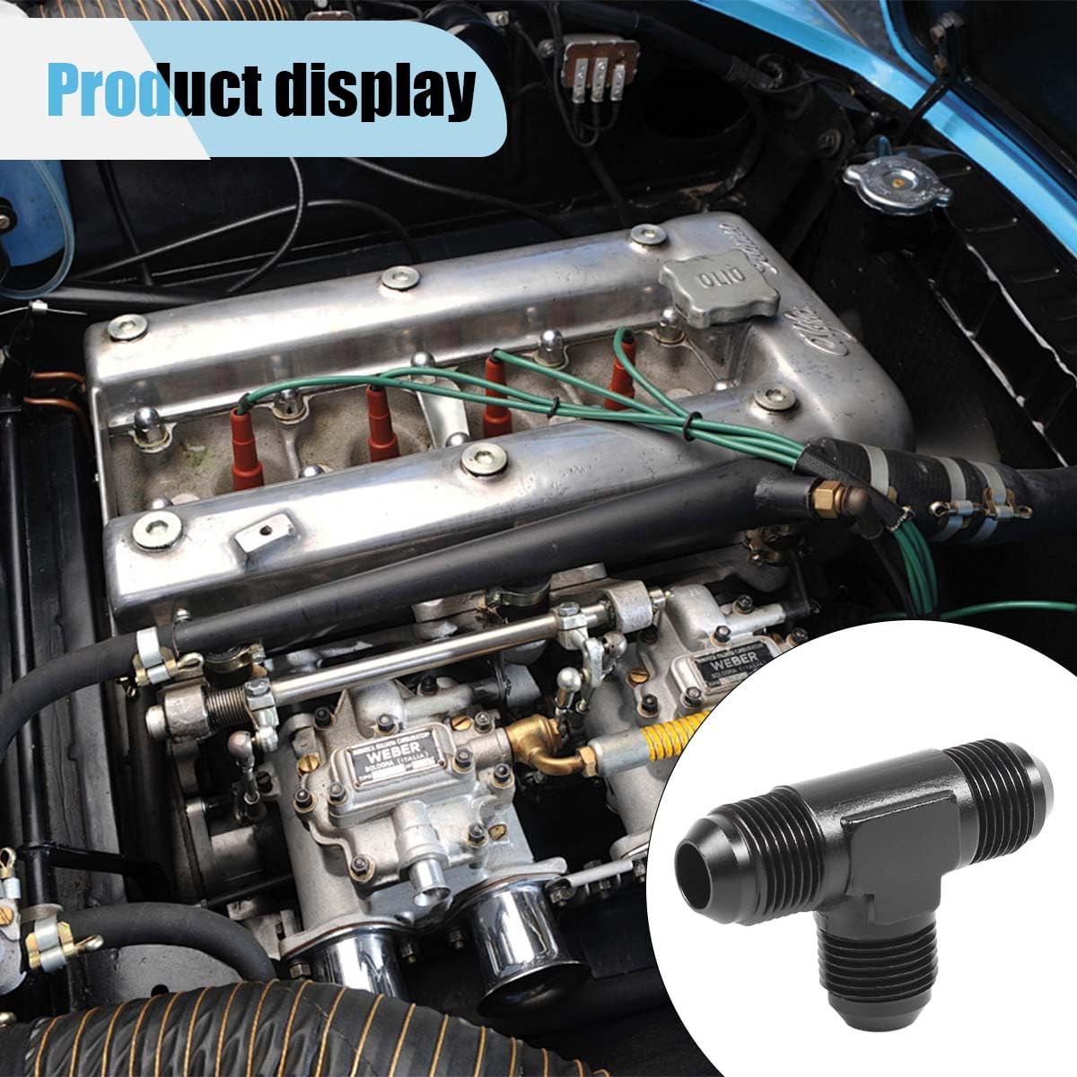 6AN Male Flare Tee Fitting Adapter, Black Anodized T Fuel Hose Union Fitting Adapter, Aluminum Thread Flare Tee Quick Connect Fuel Line Adaptor (6AN)