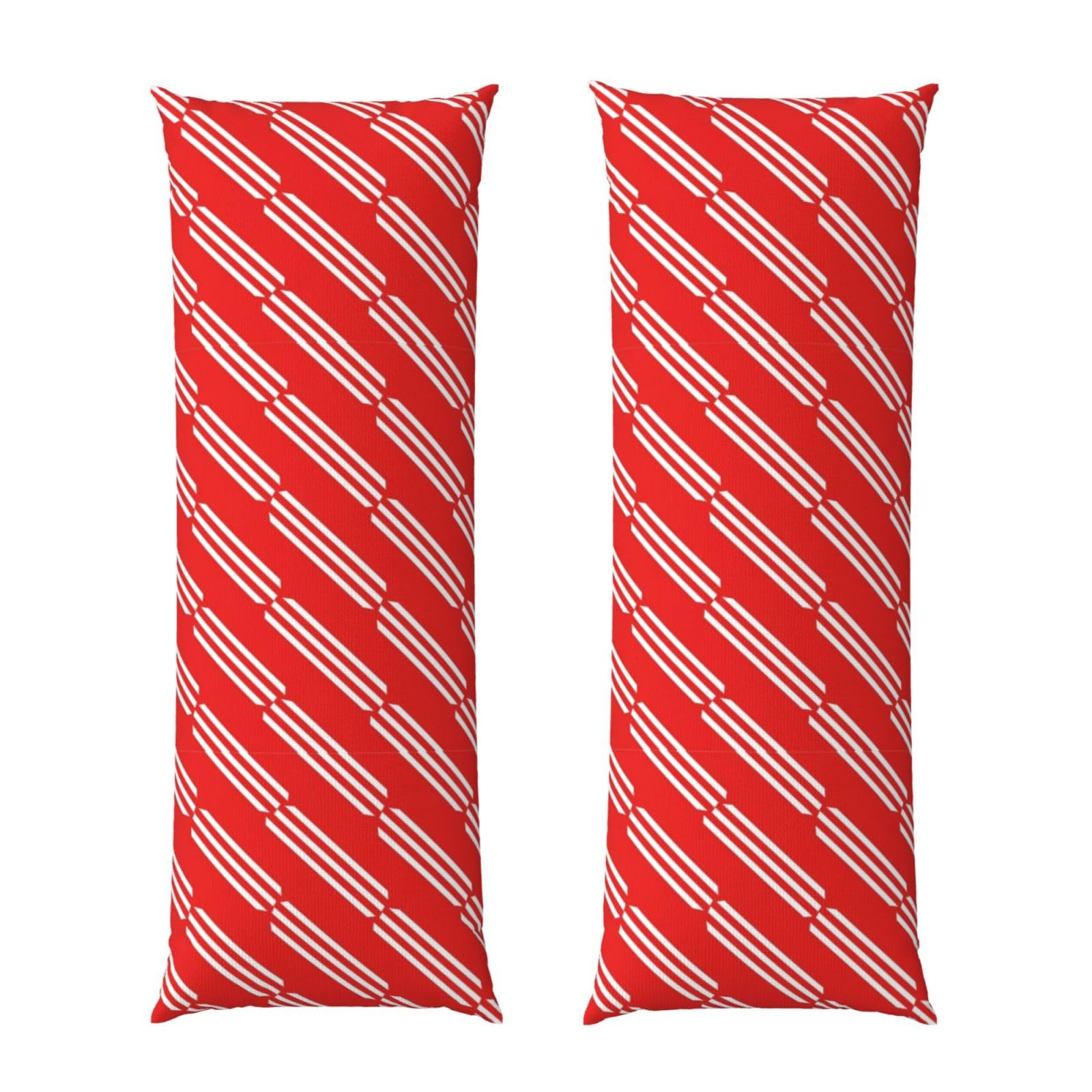 Long Pillow Cover 20x54, Christmas Red Candy Cane Stripes, Cozy Microfiber Pillowcase with Zipper, Soft Breathable Protector for Bed Sofa Couch Decoration