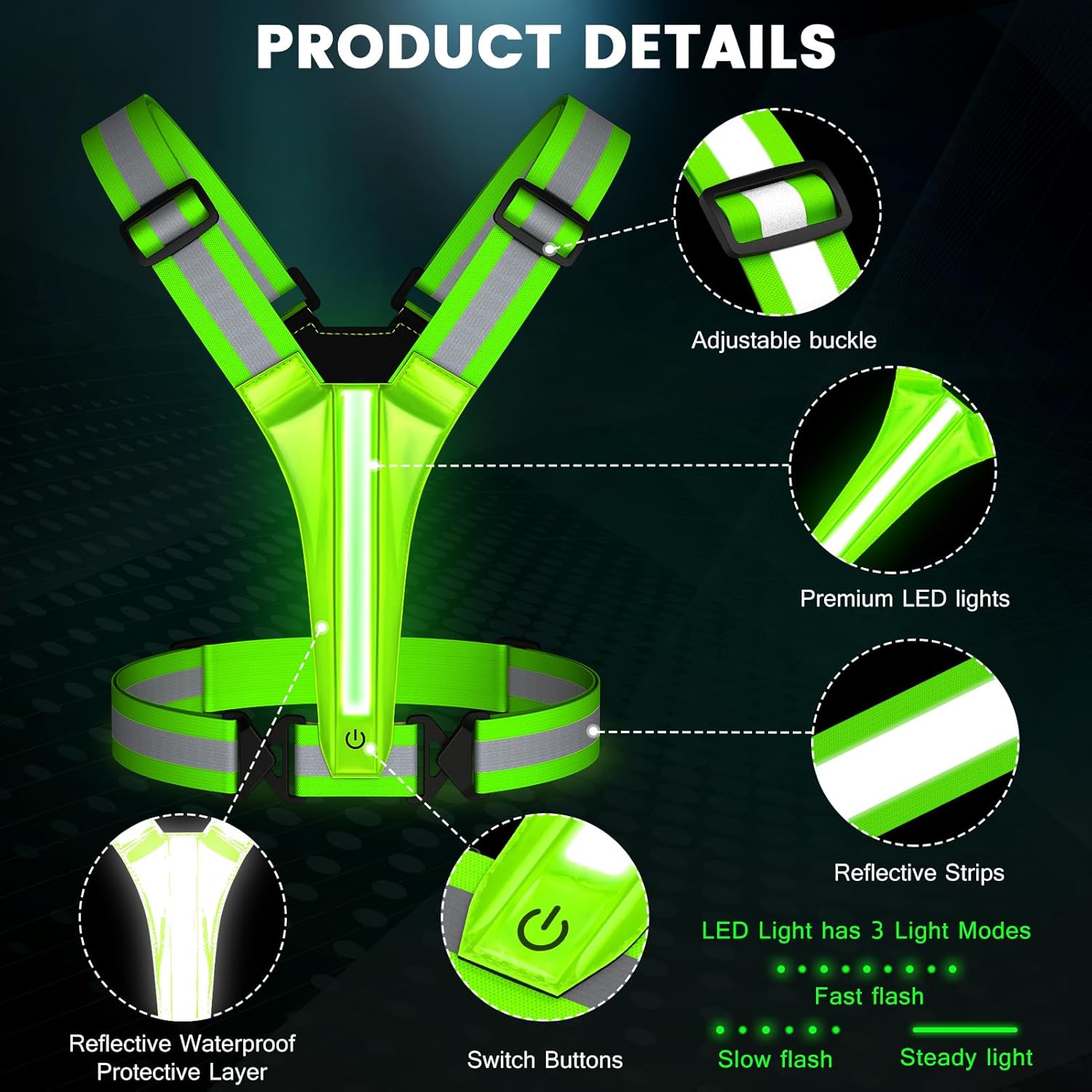 LED Reflective Running Vest Gear,Light Up Vest Runners Night Walking USB Rechargeable,Up to 11hrs Light with Adjustable Waist/Shoulder for Women Men Kids - Image 5