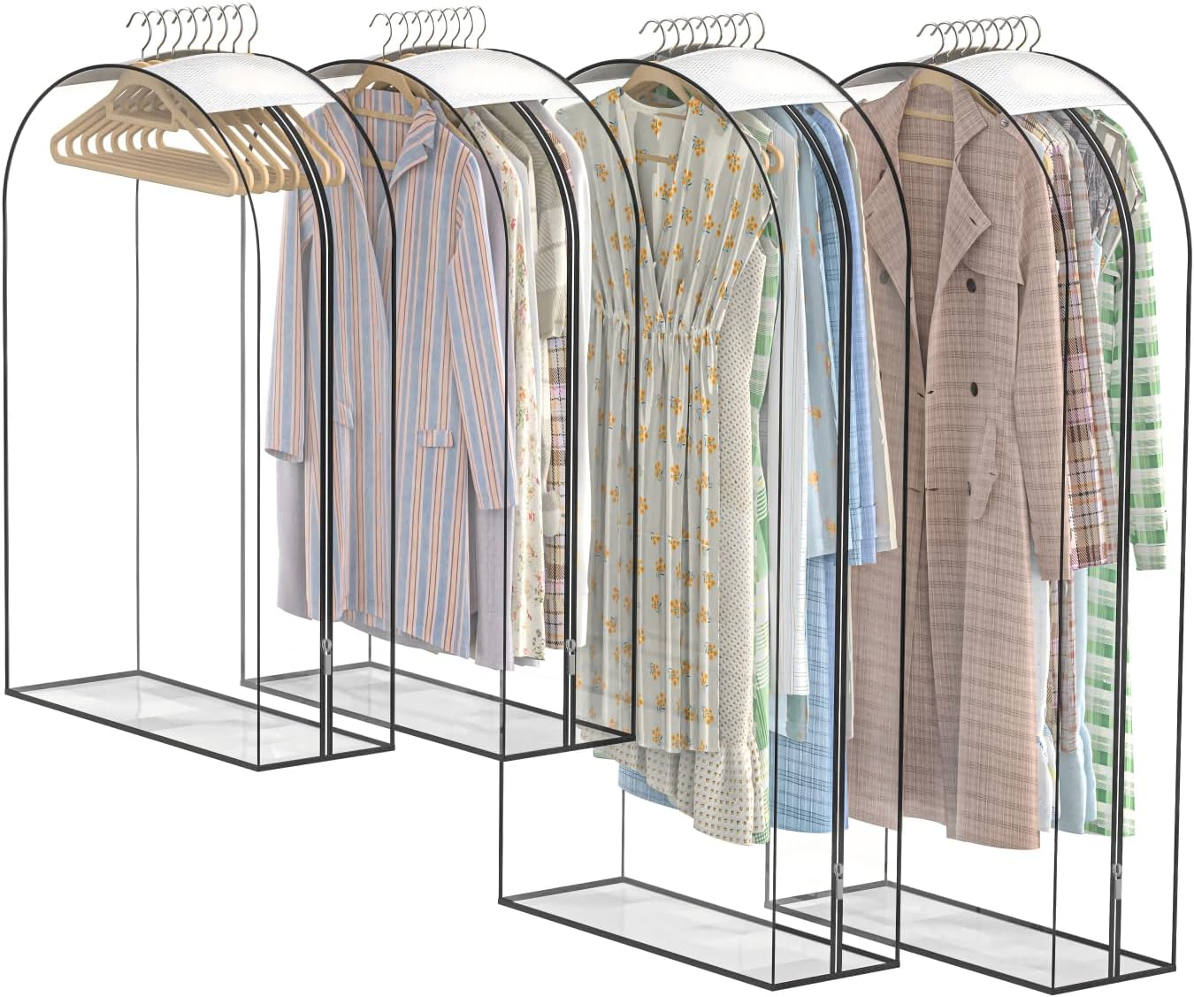 Upgraded Thickened Clear Garment Bags for Hanging Clothes 4 Packs, 10“ Gusseted Clothes Hanging Storage Bags for Closet, Shirts, Coats, Dresses (43 & 60 inch)