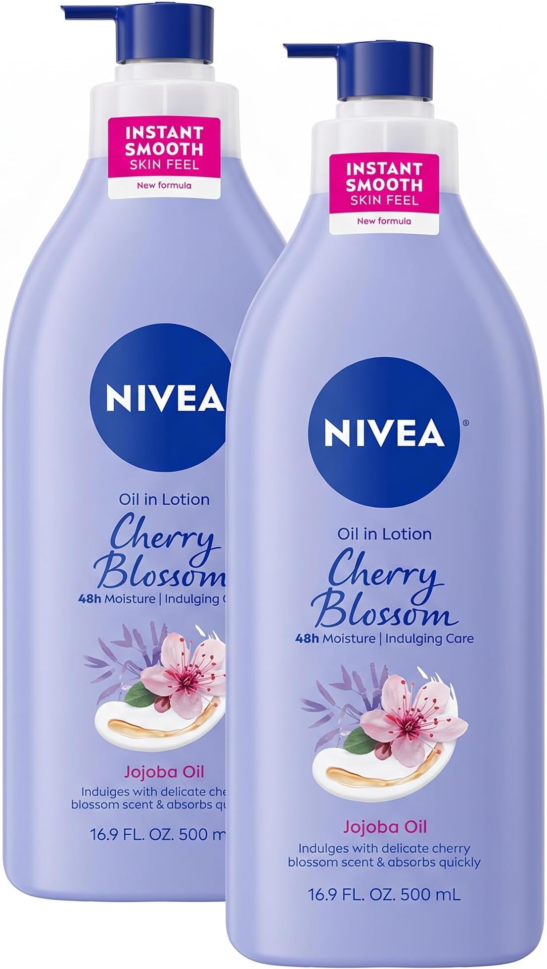 Oil Infused Cherry Blossom and Jojoba Oil Body Lotion for Women, Fast-Absorbing and Non-Greasy Cherry Blossom Scented Lotion Moisturizes for 48 Hours, 16.9 Fl Oz Pump Bottle (Pack of 2)