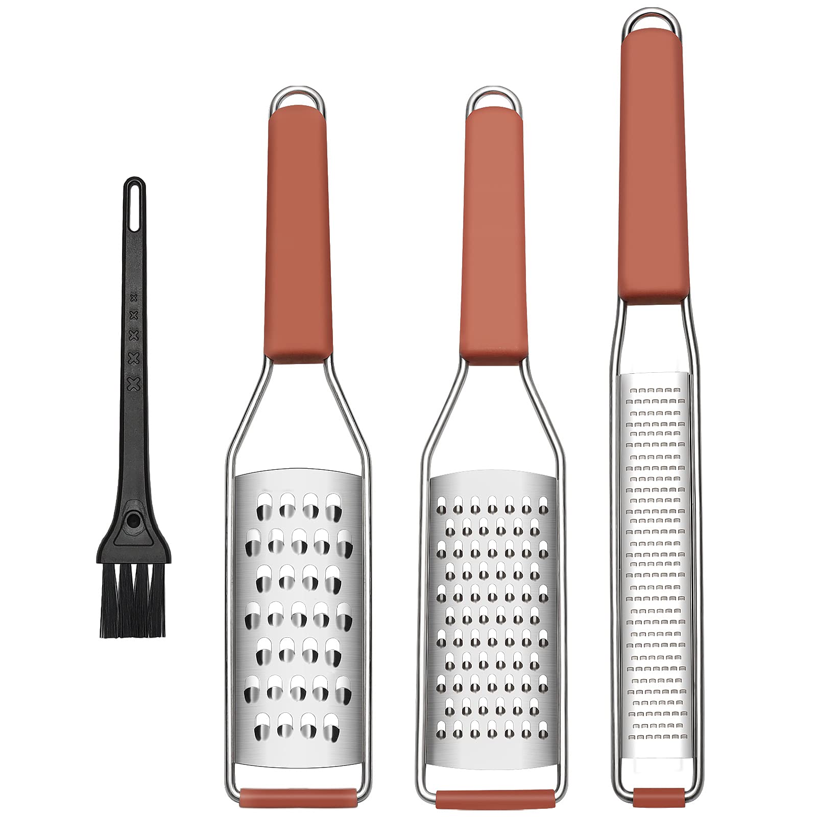 Cambom Lemon Zester Grater Three-piece Suit - Heavy Duty Kitchen Tool for Parmesan Cheese, Ginger, Garlic, Nutmeg, Chocolate, Vegetables，Fruits，Stainless Steel Grater Dishwasher Safe Red
