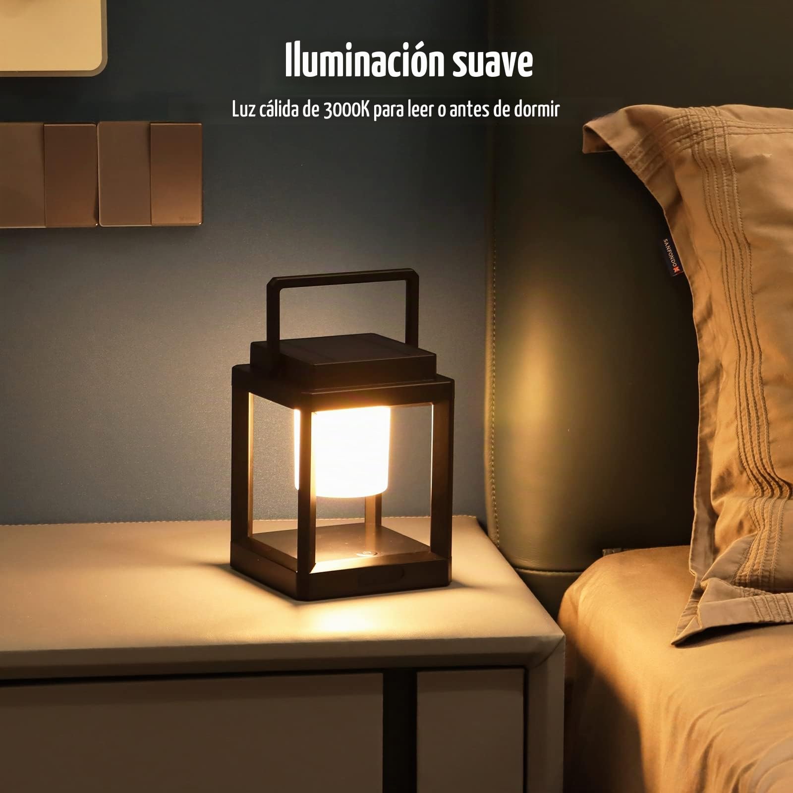 Lámpara de mesa para exteriores, linterna solar, 3 niveles de brillo LED, 4800 mAh, recargable, portátil, impermeable, control táctil, luz nocturna para patio, dormitorio, lectura, caminata