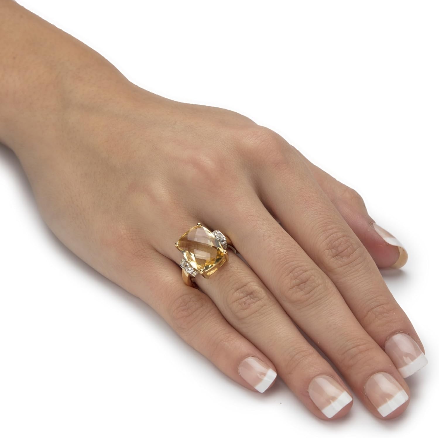 Palm Beach Jewelry 14K Yellow Gold over Sterling Silver Cushion Cut Genuine Yellow Citrine and Round Genuine Topaz Ring