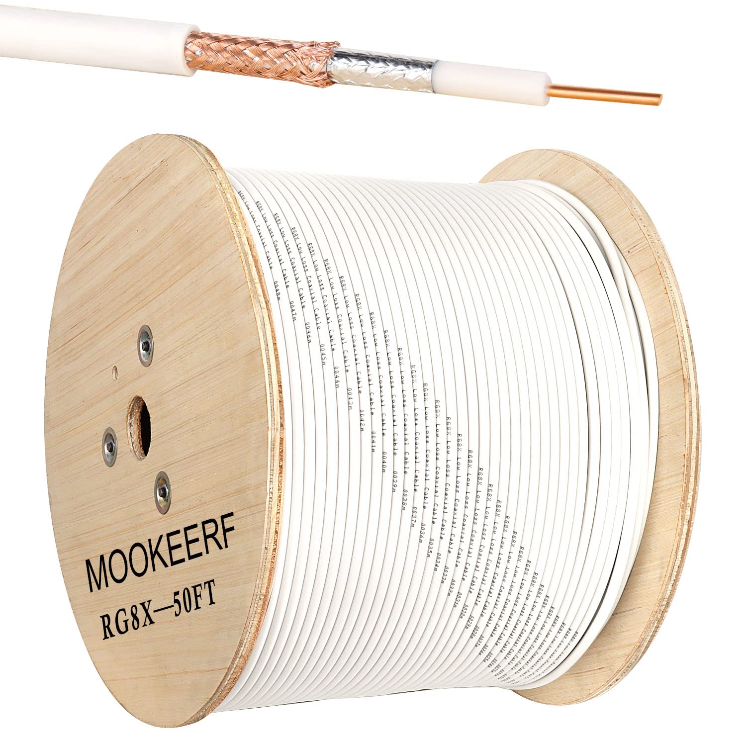 MOOKEERF Cable coaxial RG8x 50 pies, Cable de antena marina blanca de PVC Mini-8,Cable RG 8X de baja pérdida 50 pies,Cable coaxial RG8x 50 ohmios