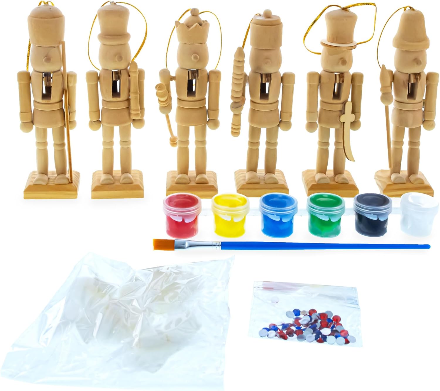 BestPysanky Set of 6 Unfinished Wooden Nutcrackers DIY Craft Kit 5 Inches