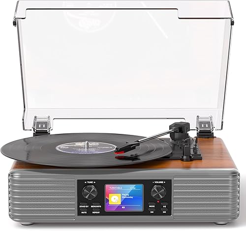 Tocadiscos Bluetooth con altavoces integrados, grabación USB a PC, tocadiscos de 3 velocidades con entrada auxiliar y salida RCA, reproductor de