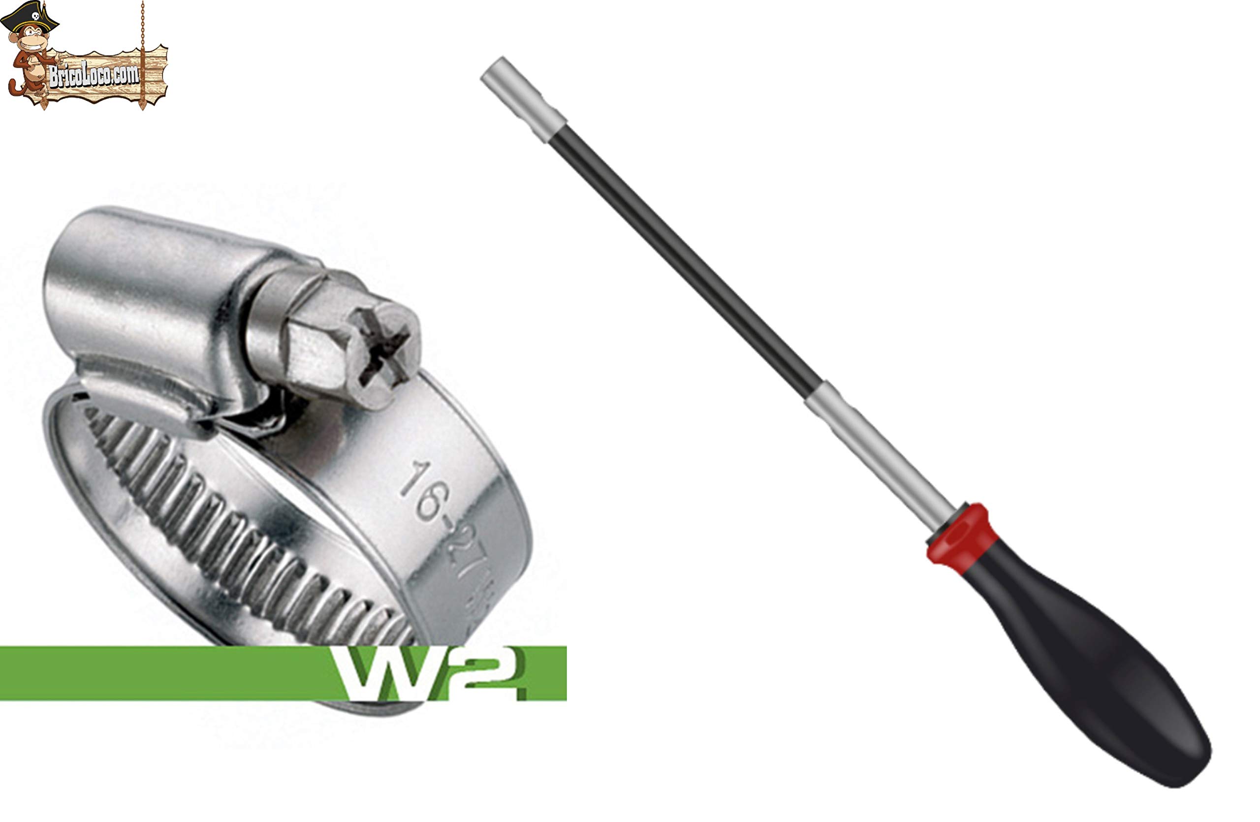 BricoLoco Maletín 105 abrazaderas metálicas SIN FIN – 9 mm. Inox A2 (AISI 304) / Cincadas W2. Con atornillador flexible hexagonal.