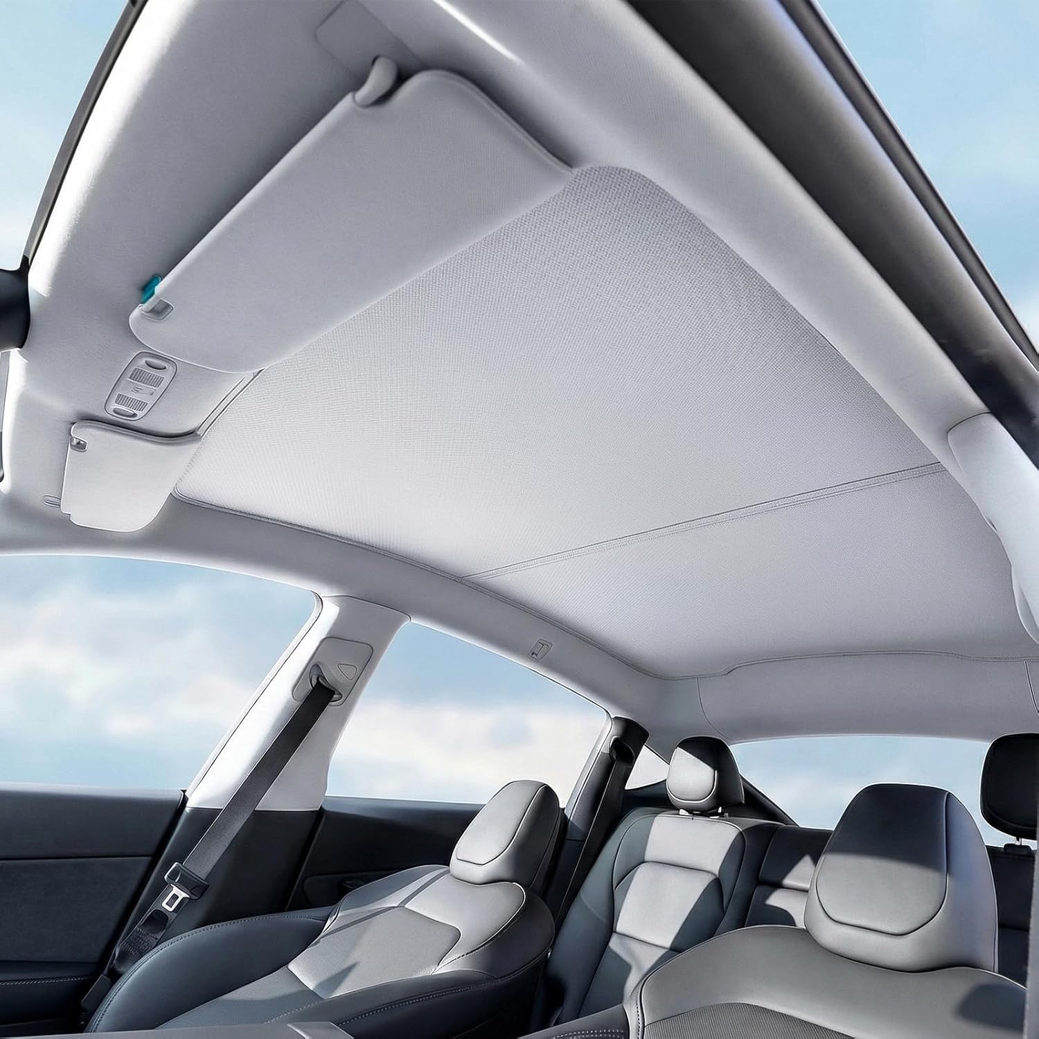 Sunshade Roof for Tesla Model Y Juniper 2025-2026, No-Sag Glass Roof Sunshade with Heat Insulation Reflective Fabric, Foldable Panoramic Sunroof Shade Cover for Tesla Model Y Juniper Accessories, Gray