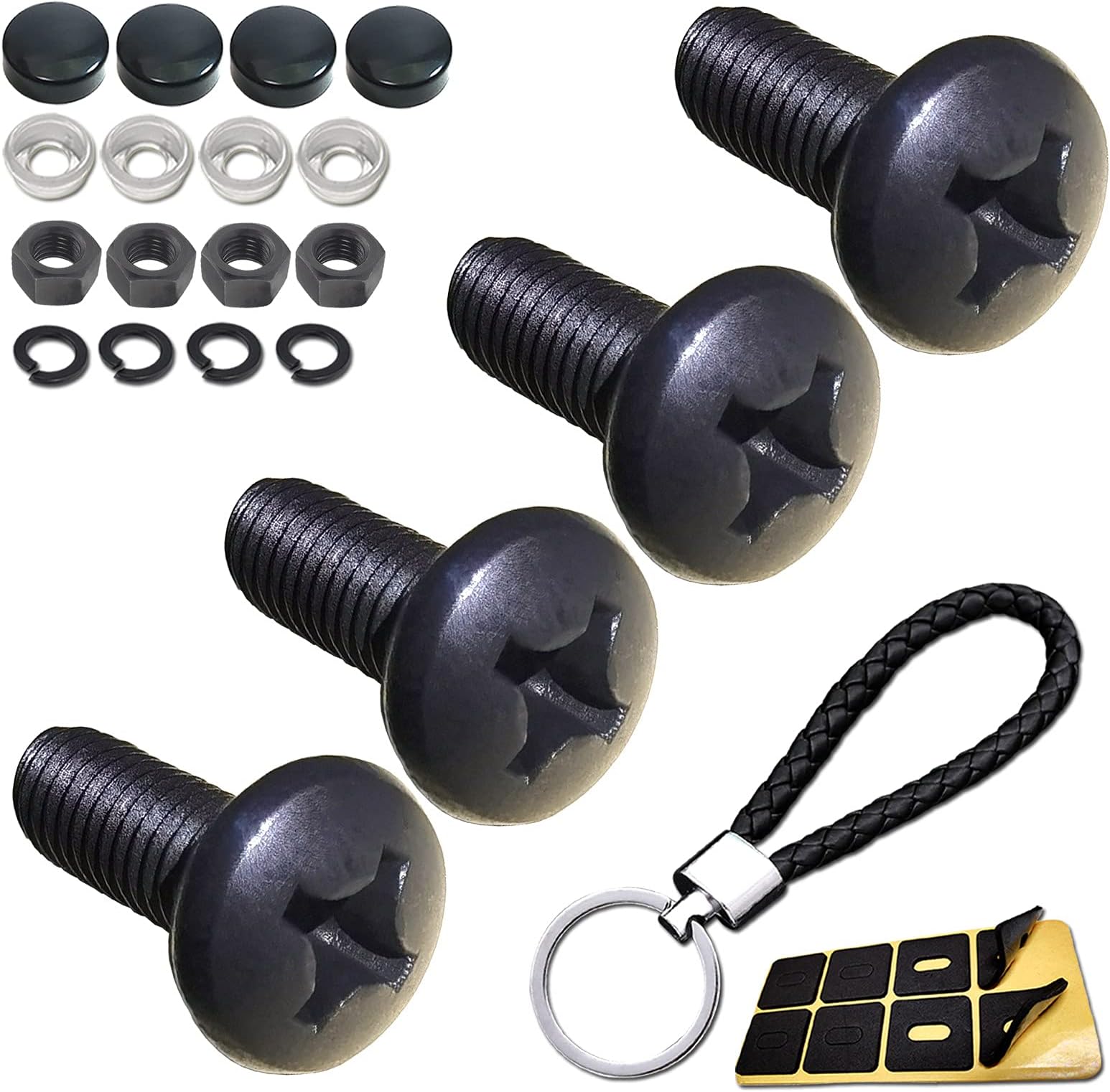 BGMVFK Black License Plate Screws for BMW & Tesla - M5 x12mm (3/16") Small Size Rustproof Stainless Steel Car Tag Screws Fasteners Hardware- Phillips Machine Bolts Nuts Caps for Front/Rear Frame