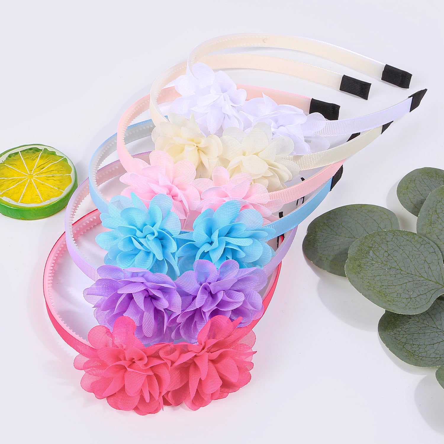 12pcs/set Decorative Floral Headbands Rainbow and Pastel Colors Double Chiffon Flowers Hairband Sweet and Elegant Hair Hoop Hair Accessories for Girl Women - Image 5