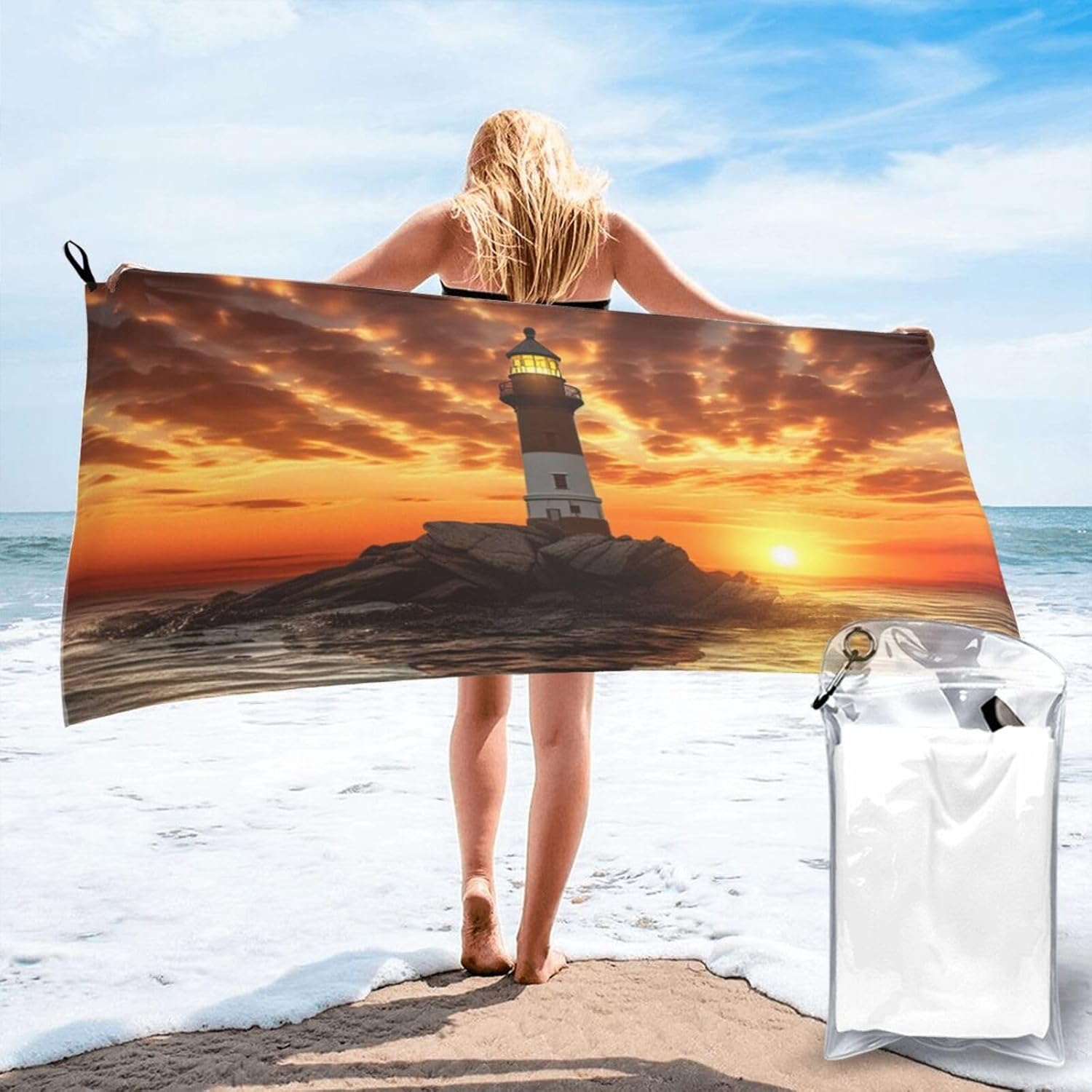 Beach Towel Sea Lighthouse Microfiber Quick Dry Towel for Swimming Oversized Absorbent Bath Towels Beach Accessories Pool Towels for Gym Yoga Travel Sports Camping 27.5″x55″