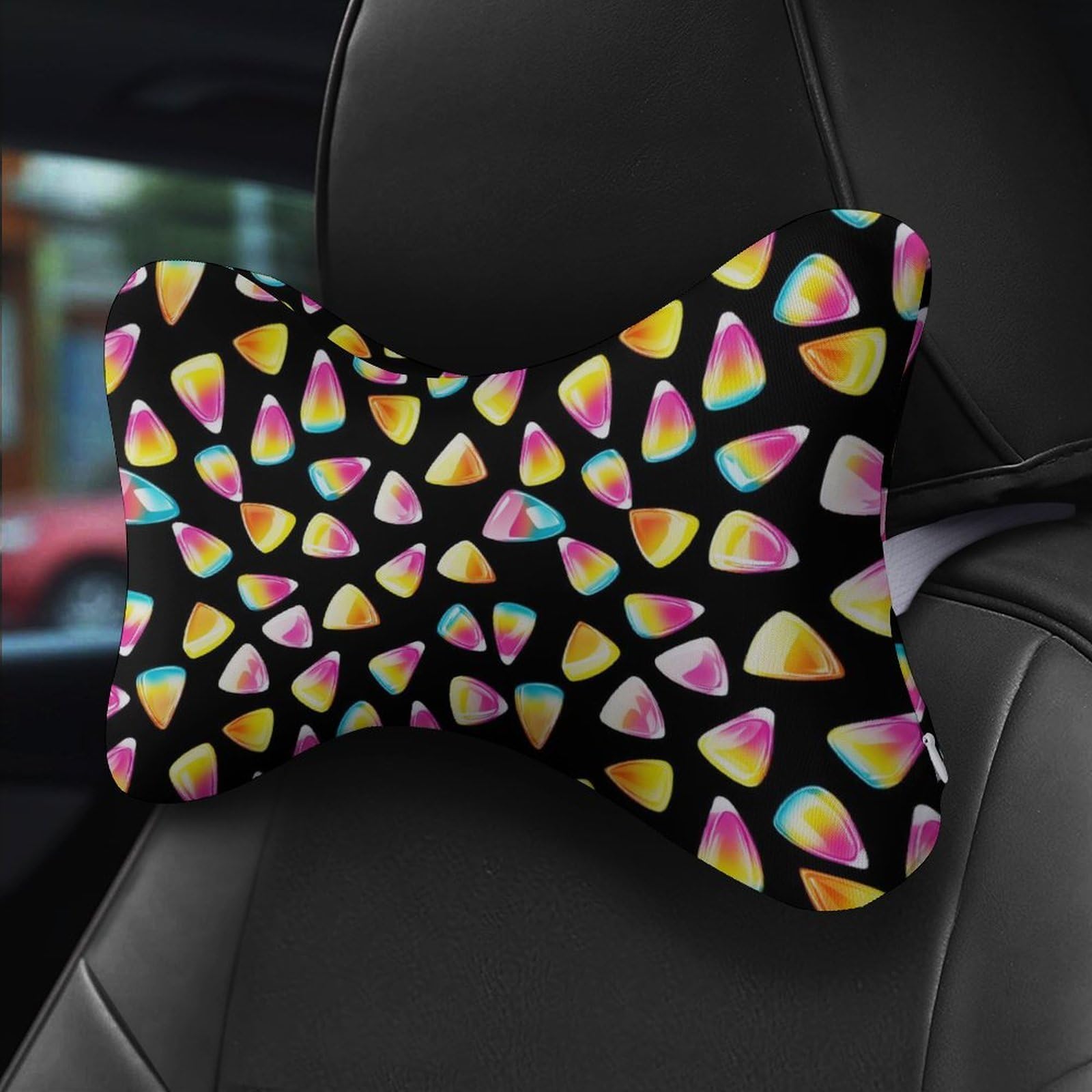 SMAZDFXX Colorful Candy Corn Halloween Car Neck Pillow Set of 2 Car Seat Head Support Cushion Bone Pillows with Elastic Strap