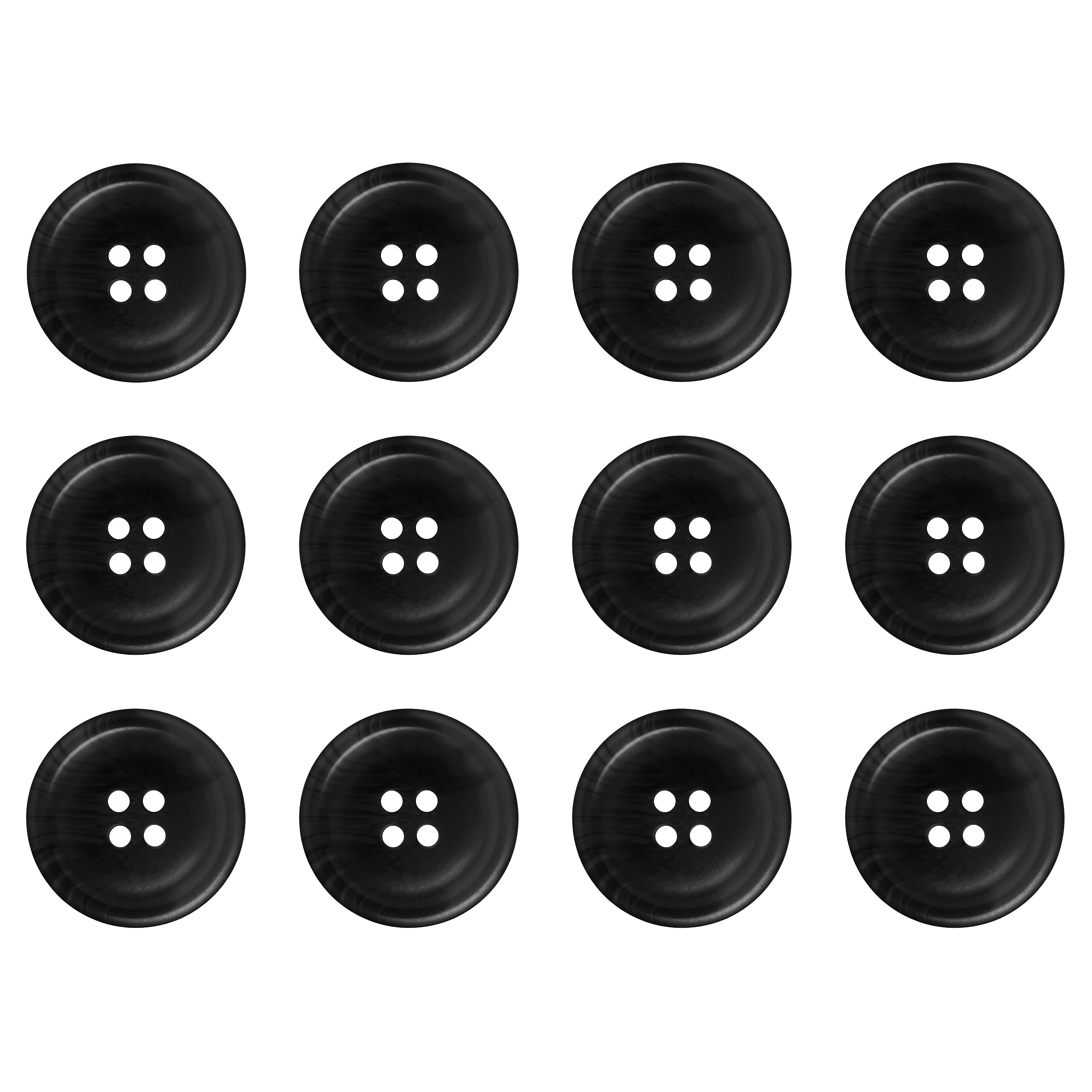 Pack of 12 Black and Dark Grey Buttons 23mm Round Faux Horn Sew On Plastic Button for Coats Jackets Cardigans Flat 4 Holes 36L