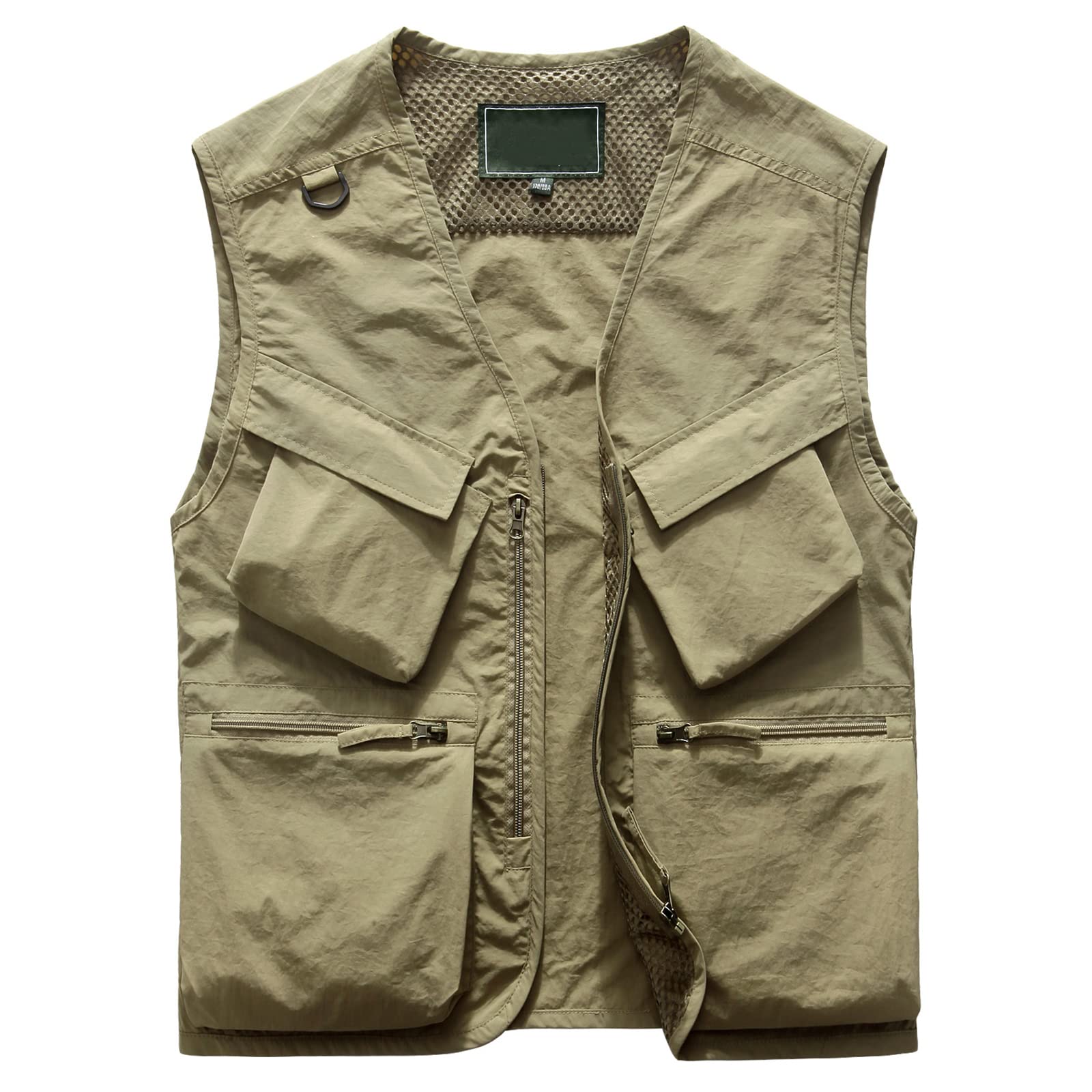 Songyi Męska kamizelka wędkarska, bawełniana, na polowanie, trekking, wędrówki, bez rękawów, z wieloma kieszeniami (rozmiar: XL, kolor: khaki)