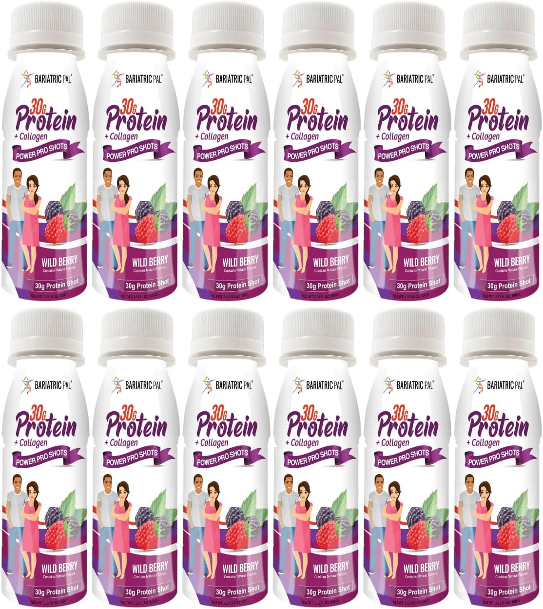 30g Whey Protein & Collagen Power Pro Shots - Wild Berry (12 Bottles)