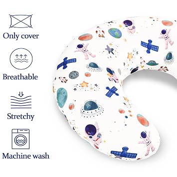 Nursing Pillow Cover, Removable Nursing Covers for Breastfeeding Pillows, Stretchy and Soft Fit for Baby Girls Boys Newborn, White Space(Only Cover)