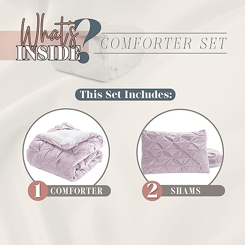 Miniatura 9 de Elegant Comfort Juego de 3 piezas de edredón de sherpa plisado, reversible, de plumón alternativo, lujoso, transpirable y acogedor, edredón de