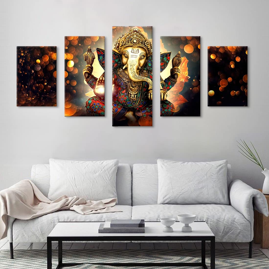 ガネーシャ　額縁入り　壁掛 Amazon.co.jp: 5枚 アートパネル 象トランク 神ガネーシャ