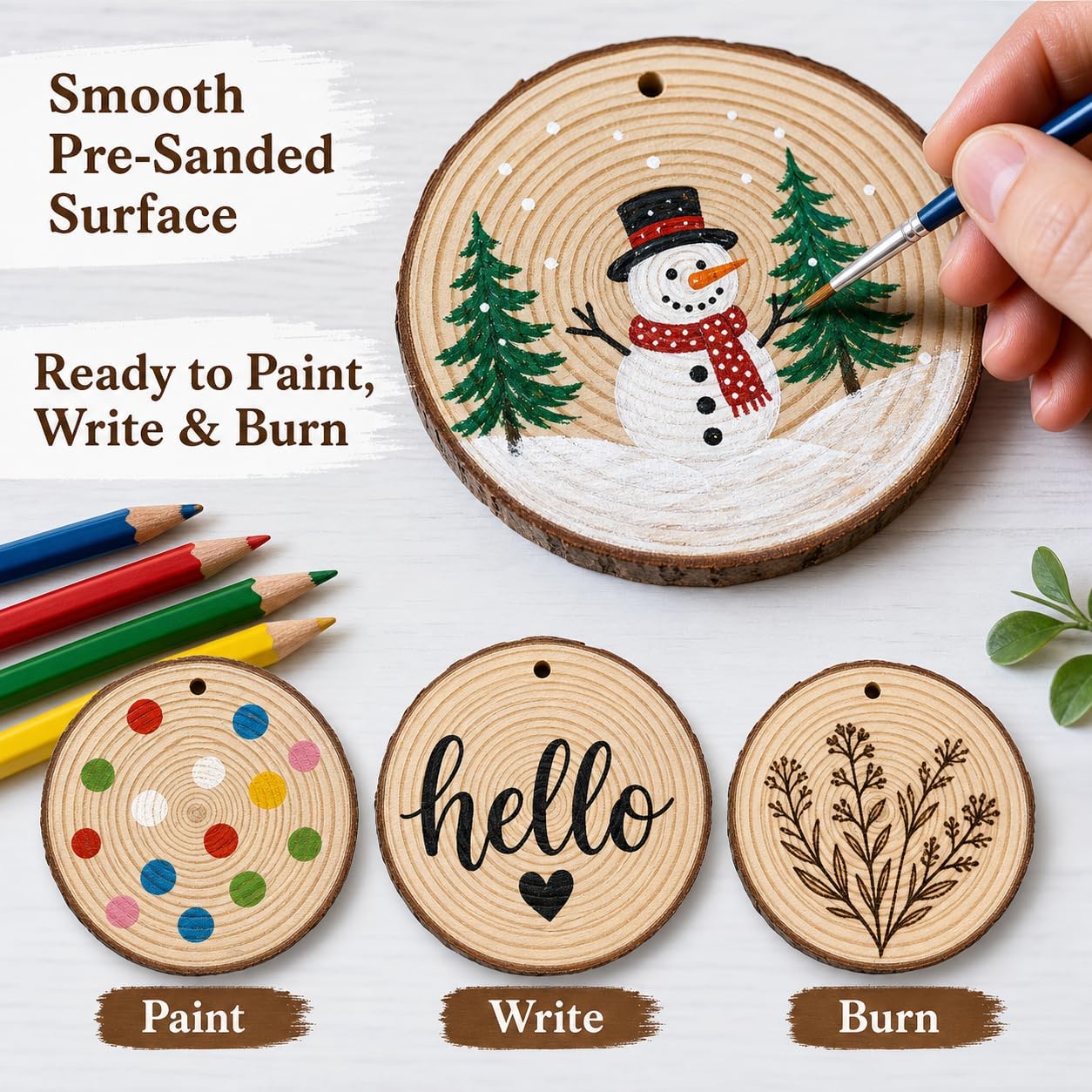 30 Pcs 3.4-4.0 inch Wood Slices,Wood Circles,Wood Rounds for Crafts,Wooden Ornaments to Paint,Christmas Ornaments (30pcs Fridge Magnets)