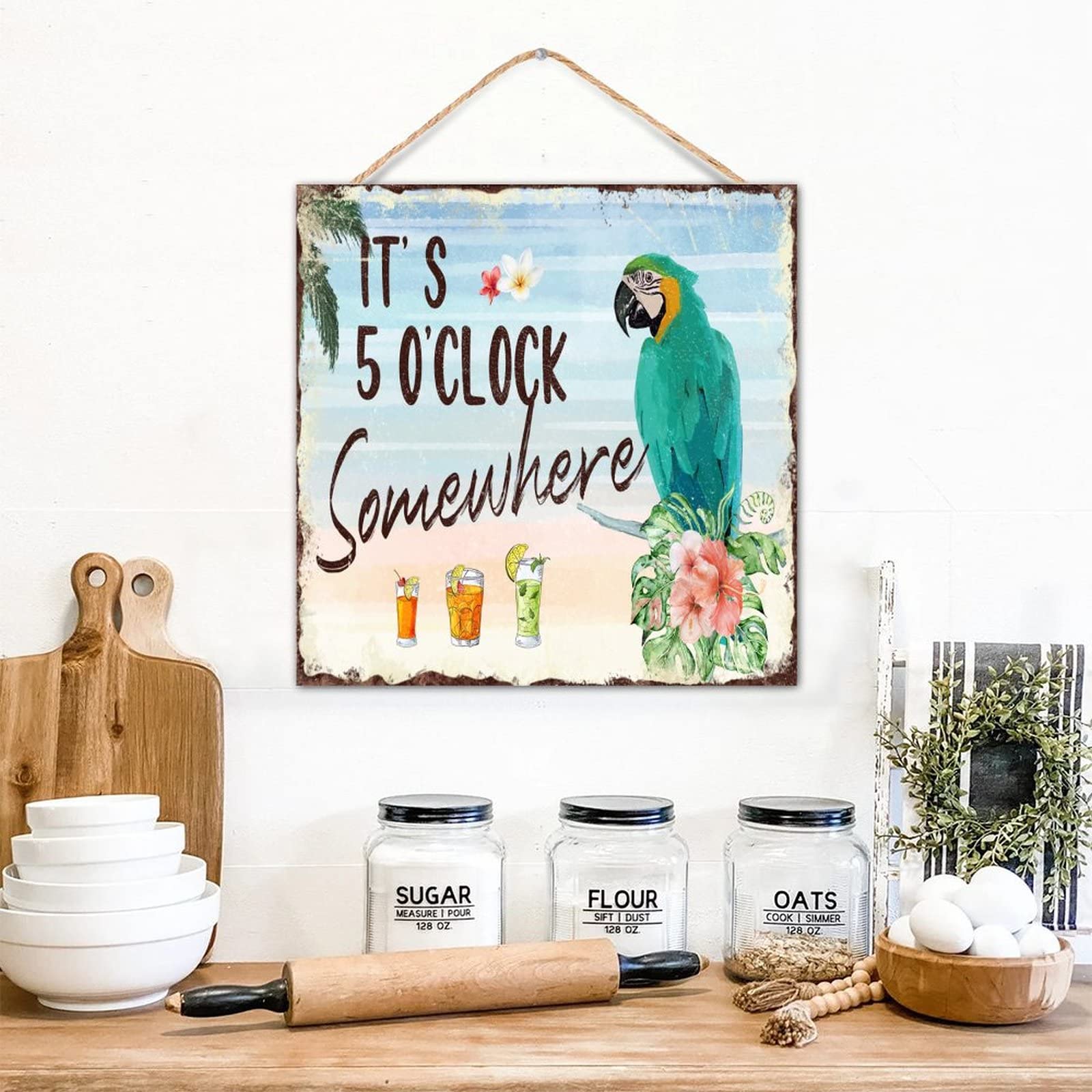 Décoration en bois murale It's 5 O'Clock Somewhere design bistrot chic