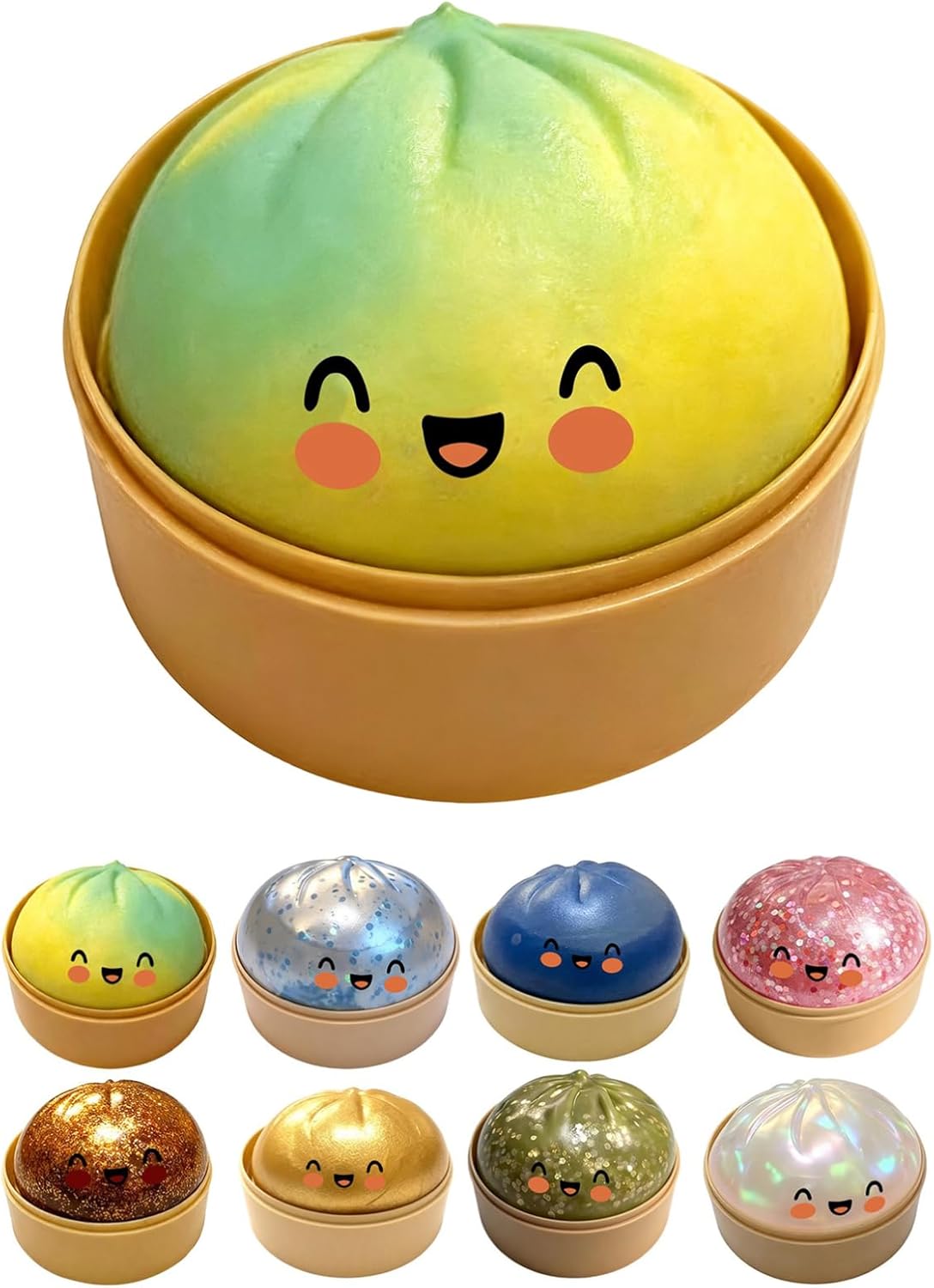 Glittered Giant Dumpling, Glitter Soft Toy with Steam Box, Funny Glittered Soft Stress Ball Sensory Toys