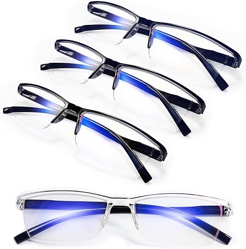 WEMOOTANTS 4 lentes de lectura elegantes anti-luz azul para hombres y mujeres, para lectura de computadora, bloqueadores azules ligeros de 1.5X 1.0