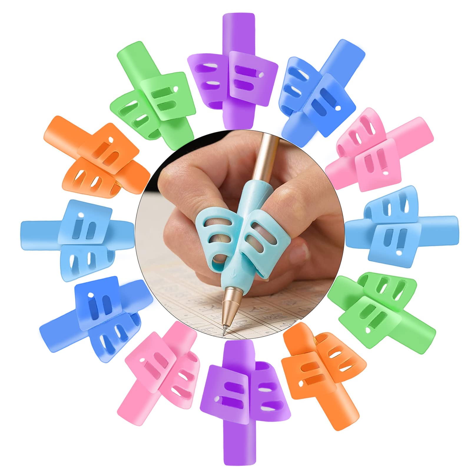 YYST Adaptador Lapiz para Niños,12 Piezas de Soporte de Lápiz de Niños Herramienta de Corrección de Postura de Escritura para Lápices,Adaptador Lapiz Pencil Grip de Ergonómicas Herramienta